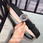 AAA Versace Black Litchi Leather Belt - SS Buckle
